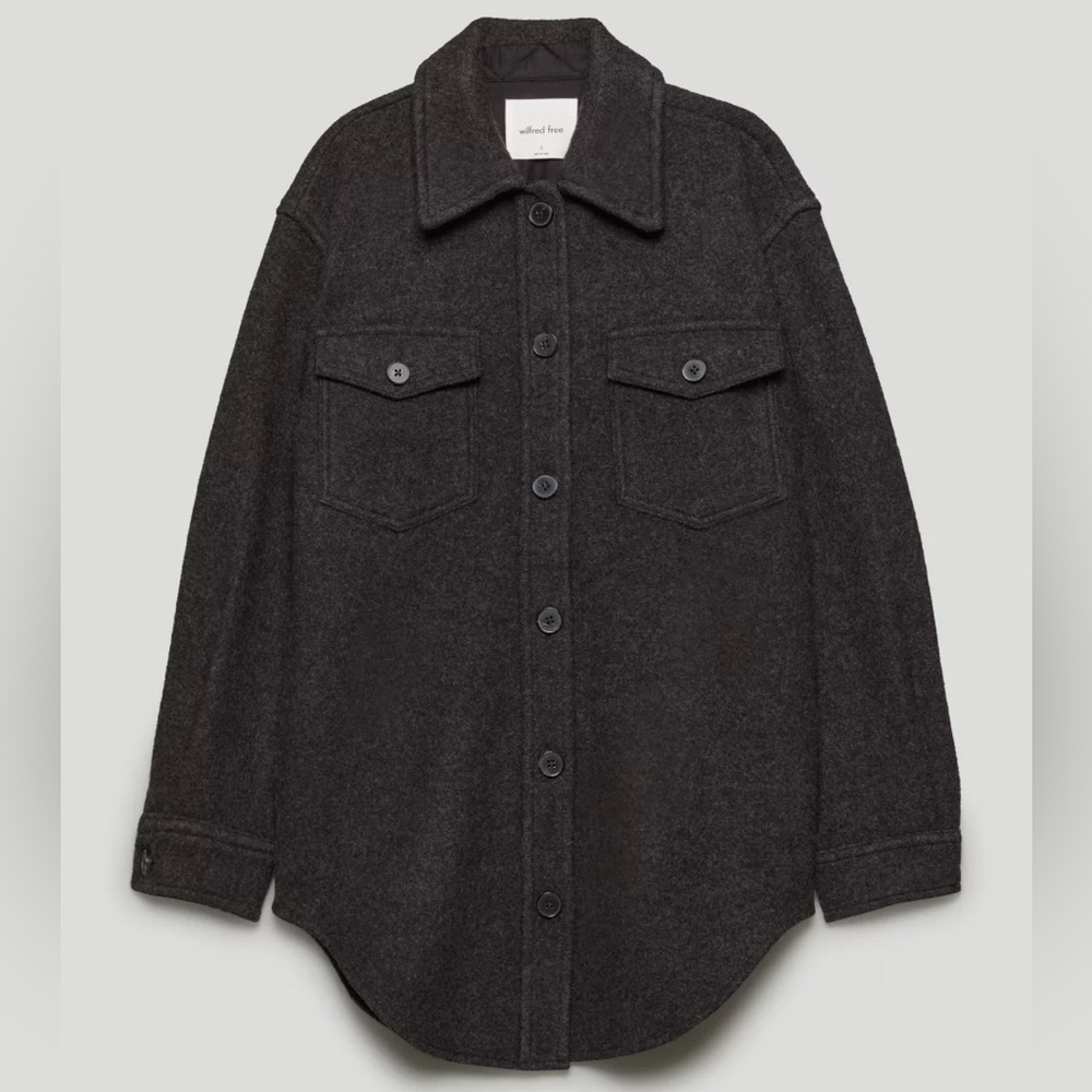 Wilfred Ganna Wool Jacket- Heather Black Aritzia Button Up Shacket